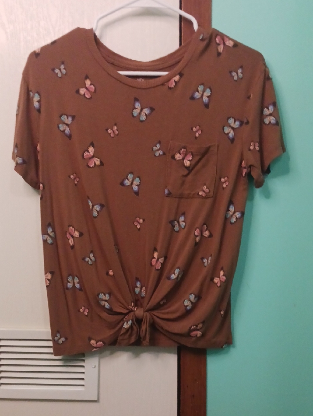 No Boundaries Brown Butterfly Knot-Front Tee